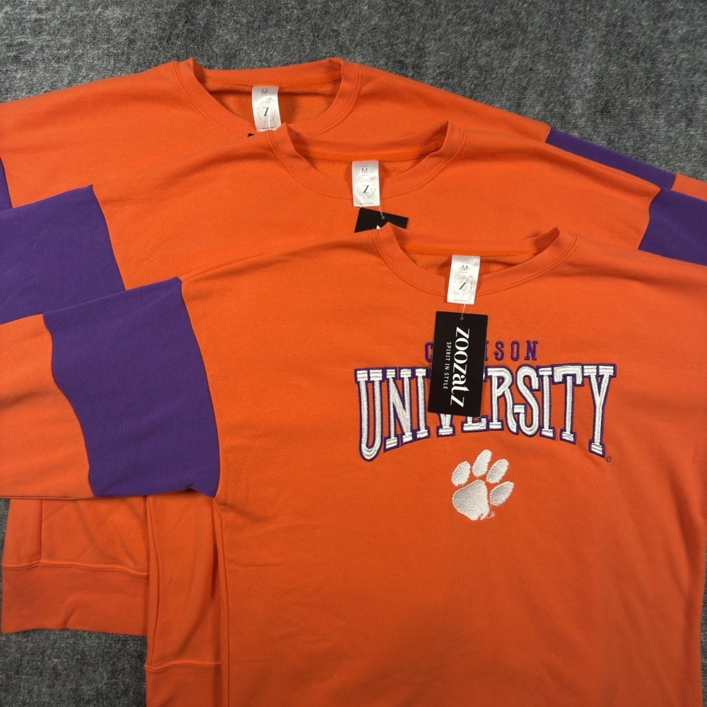 Lot of 3 NWT ZooZatz Clemson Tigers Sweatshirts Adult M Orange Purple NCAA